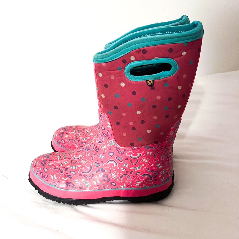 Bogs hearts/rainbows K Classic rain boots VGUC size 6 EU 39 - Picture 3 of 12